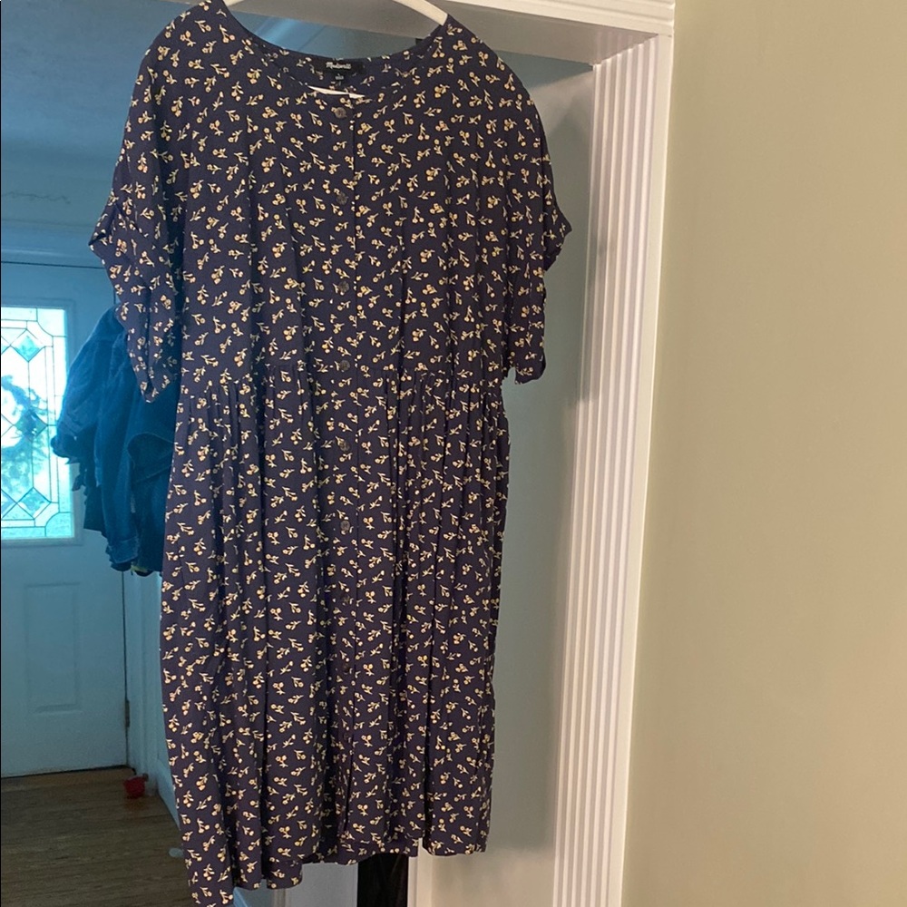 Madewell Midnight Blue Dress with Yellow Floral Print